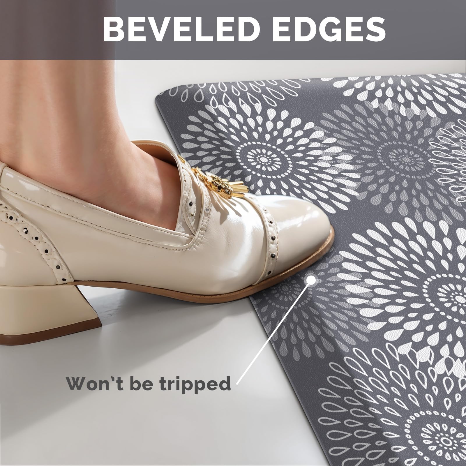LuxStep kitchen mat on tile and wood surfaces for versatility