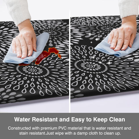 LuxStep kitchen mat versatility on floor shows compatibility with tile, wood, and more.