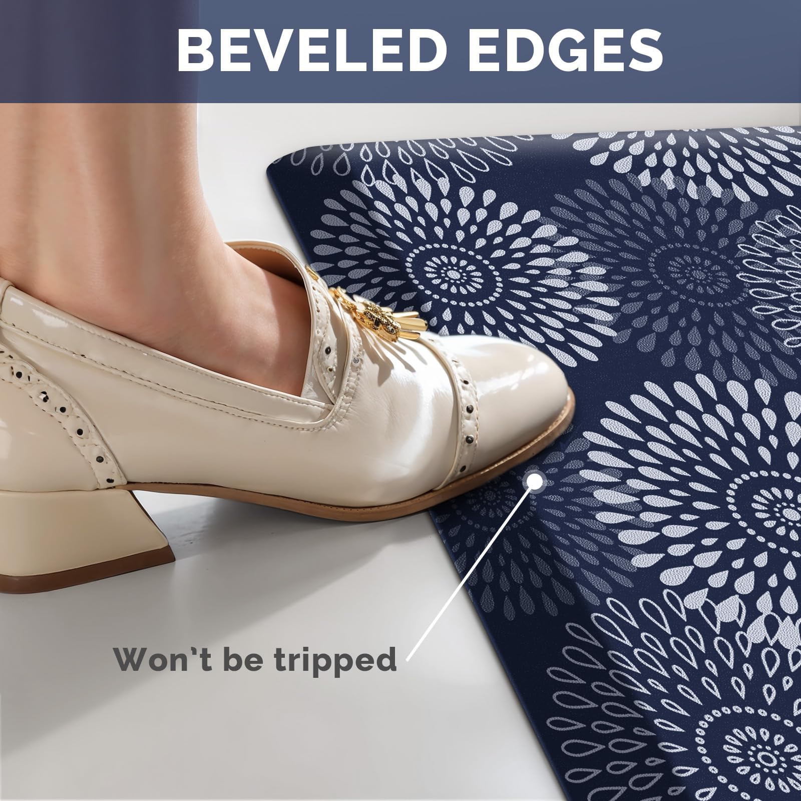 LuxStep blue mat shows easy cleaning after spills with quick wipe.
