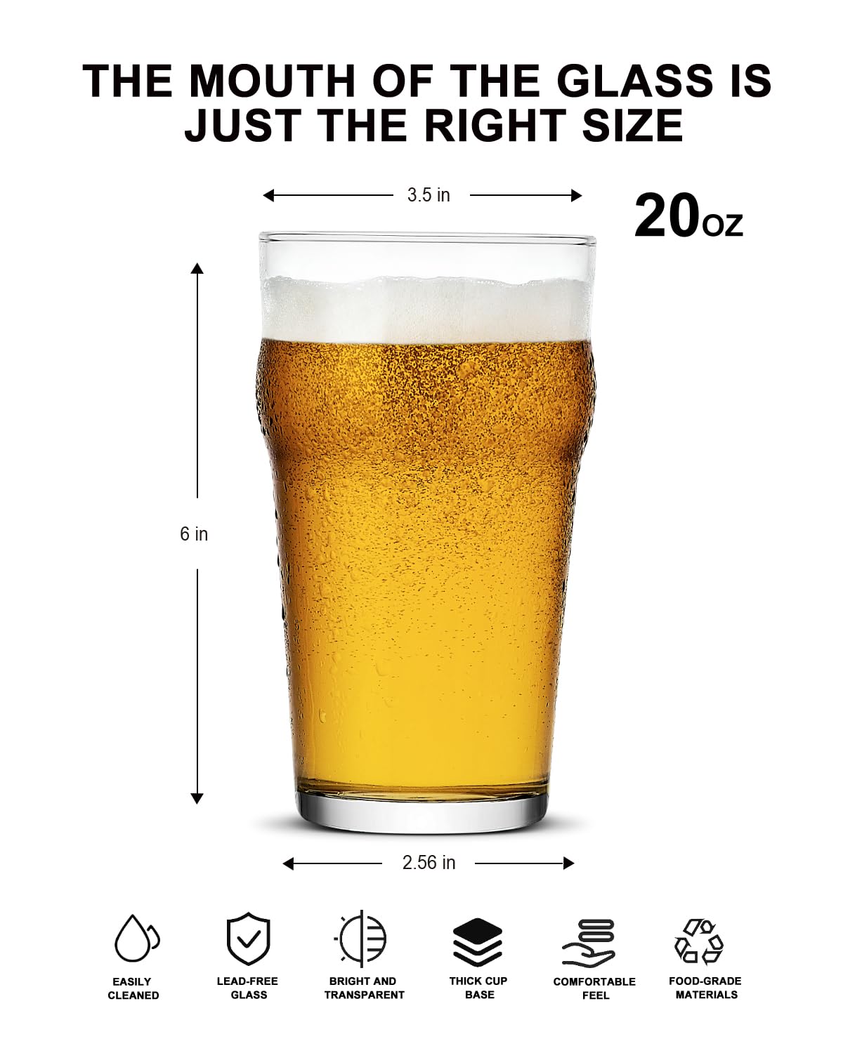 LUXU pint glasses 20oz in English pub style for gatherings