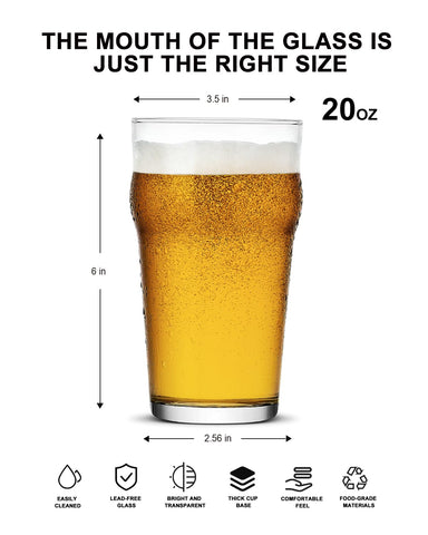 LUXU pint glasses 20oz in English pub style for gatherings