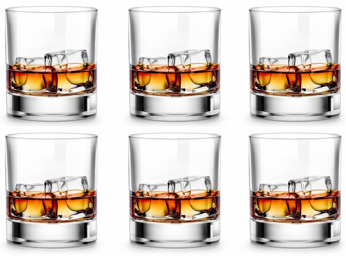 LUXU whiskey glasses rock-style 11oz set enhances whiskey tasting at home.