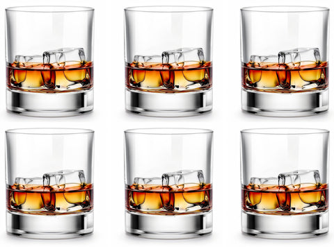 LUXU whiskey glasses rock-style 11oz set enhances whiskey tasting at home.