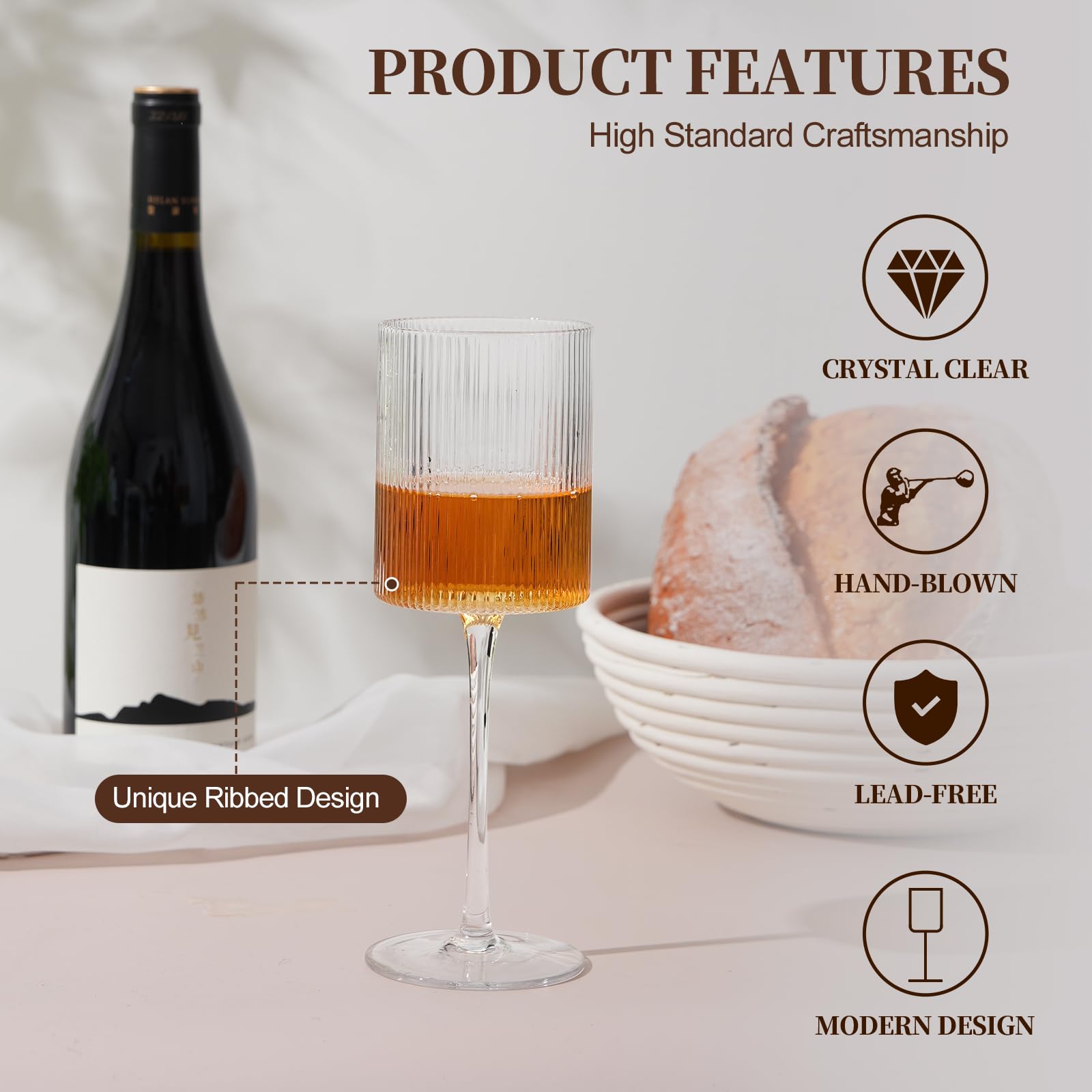 LUXULISH 13oz ribbed square wine glass provides ample swirling space for aromas.