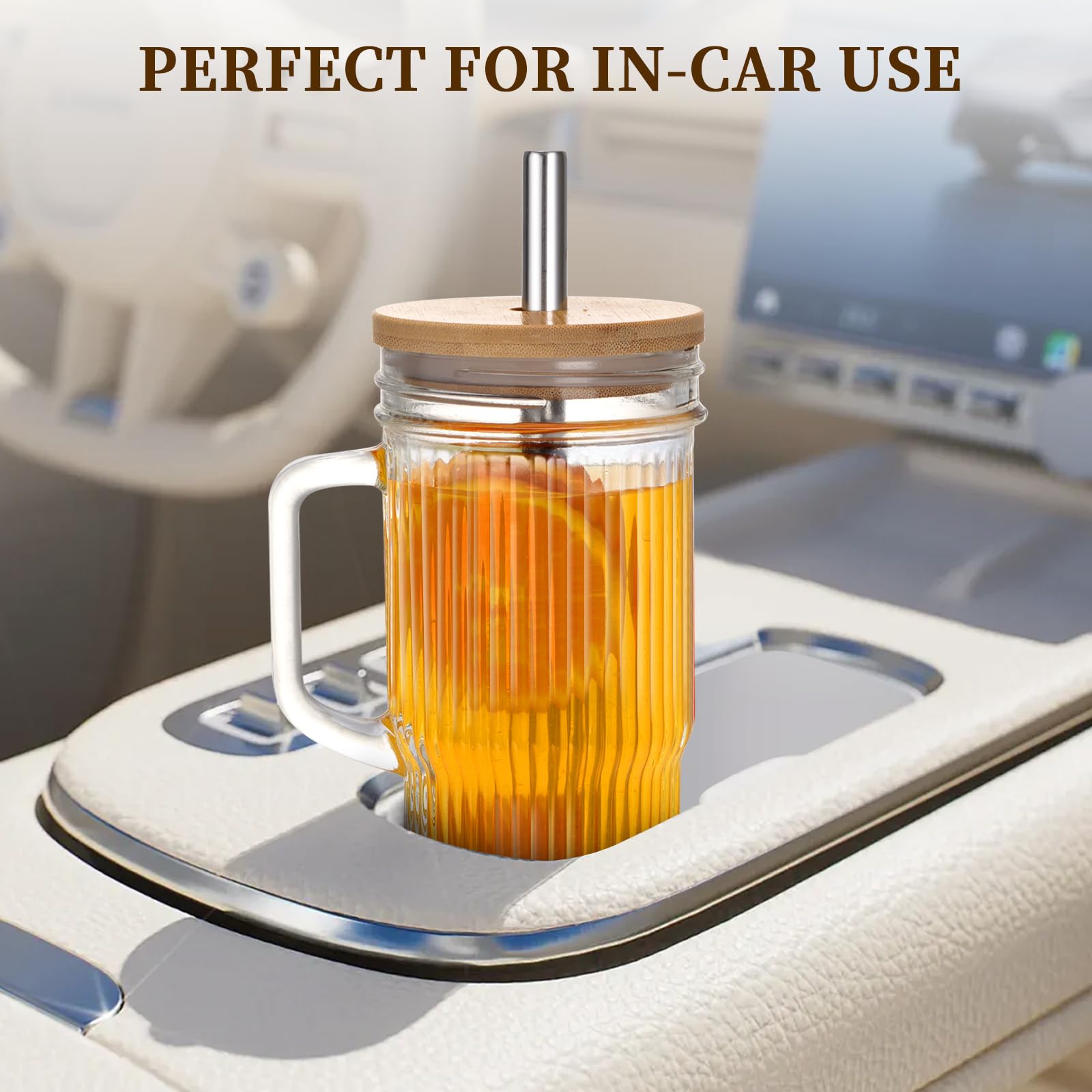 LUXULISH slim glass tumbler fitting car cup holder for travel