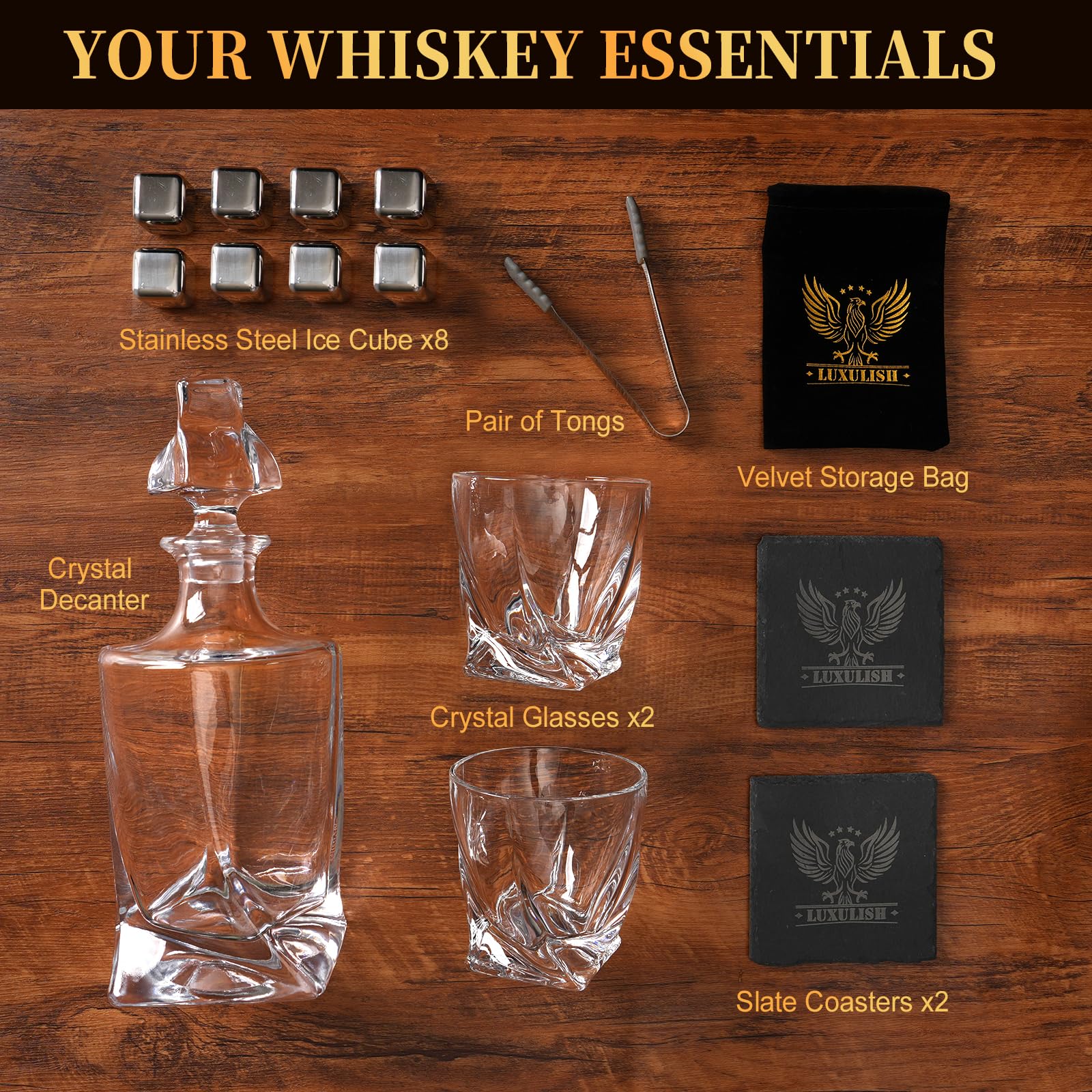 Luxulish whiskey gift set on display for gifting or use