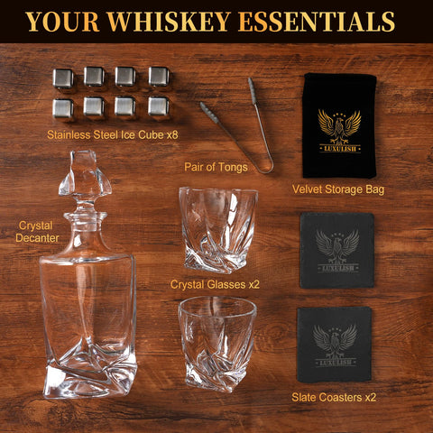 Luxulish whiskey gift set on display for gifting or use