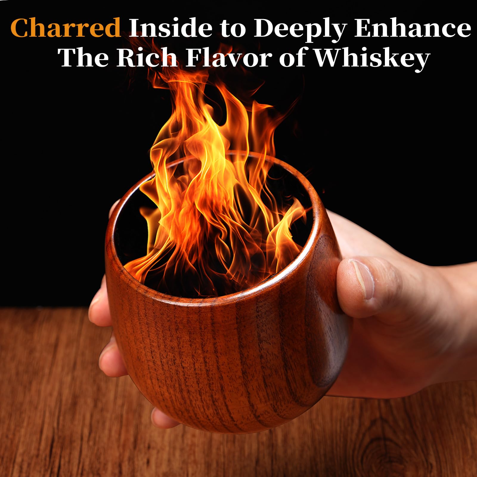 LUXULISH handcrafted wooden whiskey cup showcasing natural grain and craftsmanship.