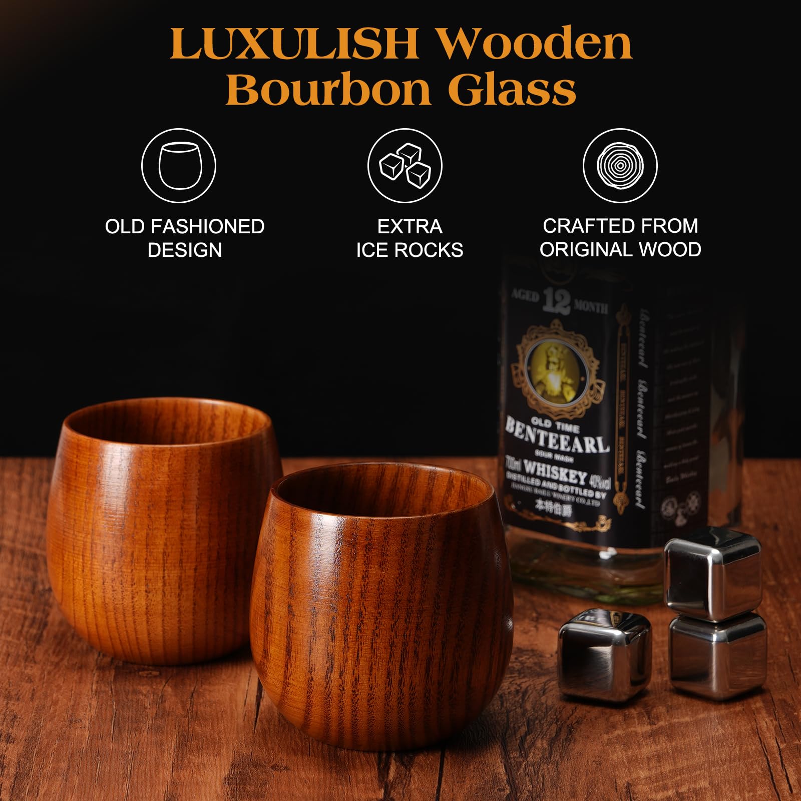 LUXULISH stainless steel ice cubes chilling without diluting flavors.