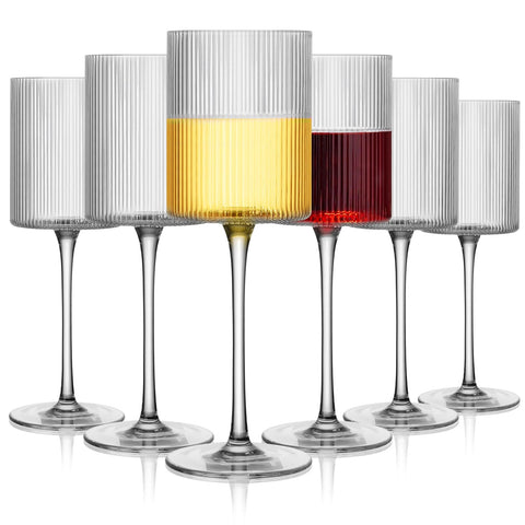 LUXULISH ribbed square wine glass set enhances presentation for gatherings.