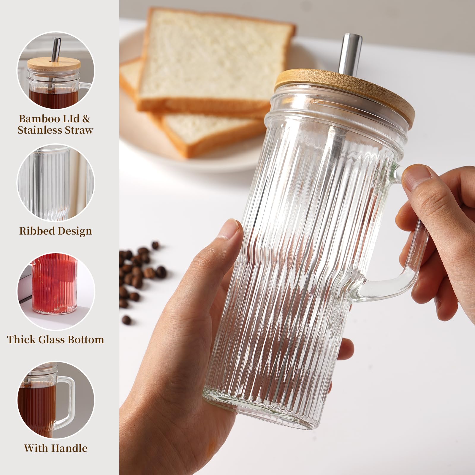 LUXULISH stainless steel reusable straws with glass tumbler for sustainable sipping