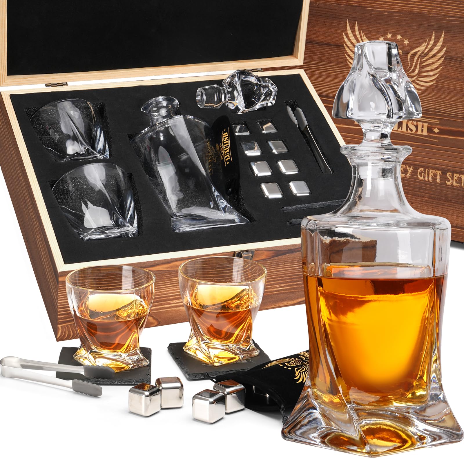 Luxulish whiskey decanter with twisted design for an elegant pour and display
