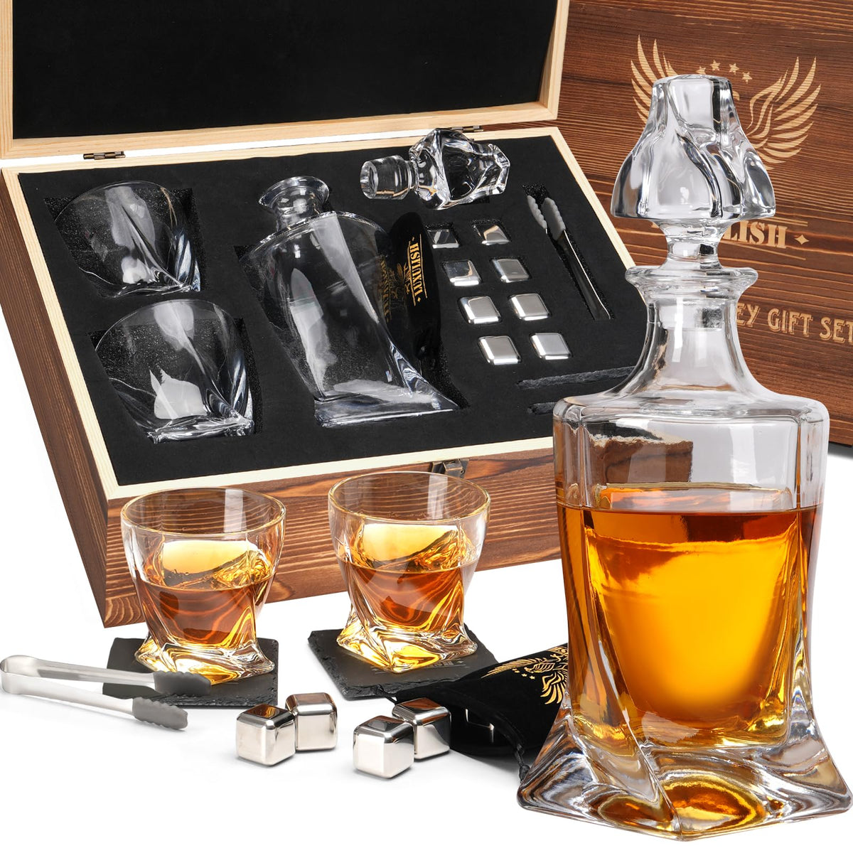 Luxulish whiskey decanter with twisted design for an elegant pour and display