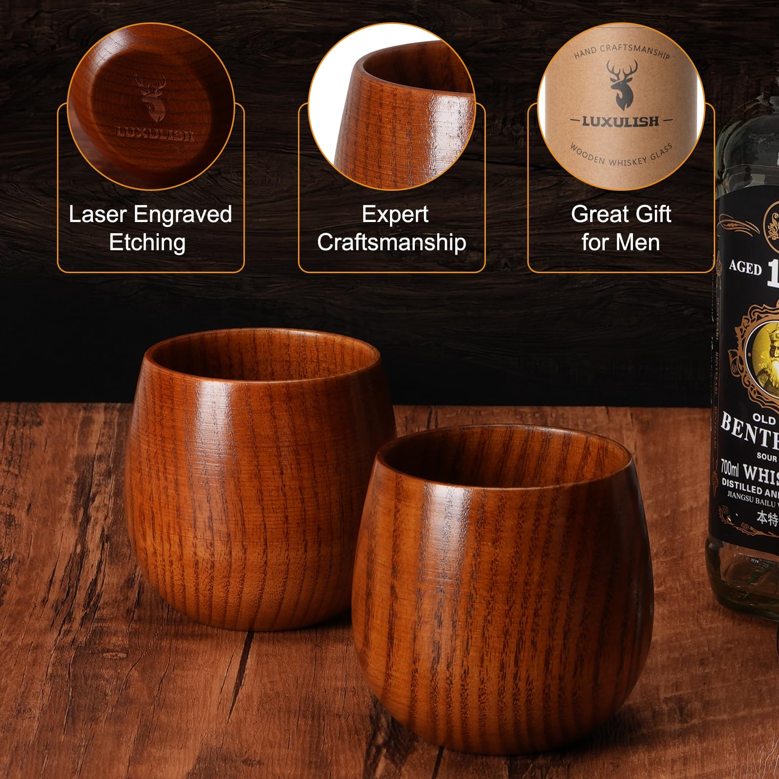 LUXULISH wooden tumbler in use for whiskey or tea sessions at home.