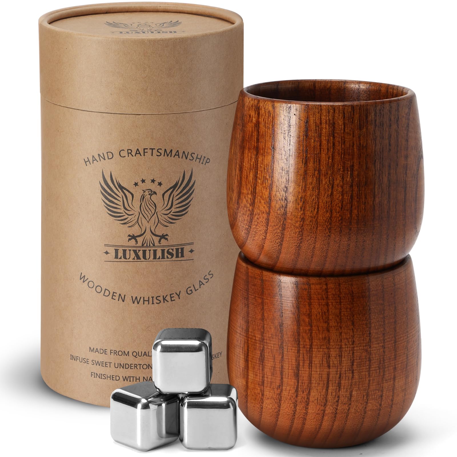 LUXULISH wooden whiskey glass 10oz for neat pours and savoring flavors