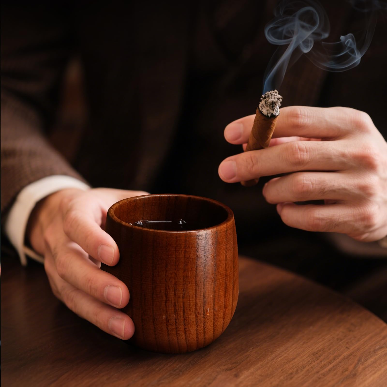 LUXULISH wooden whiskey glass close-up reveals grain detail and craftsmanship