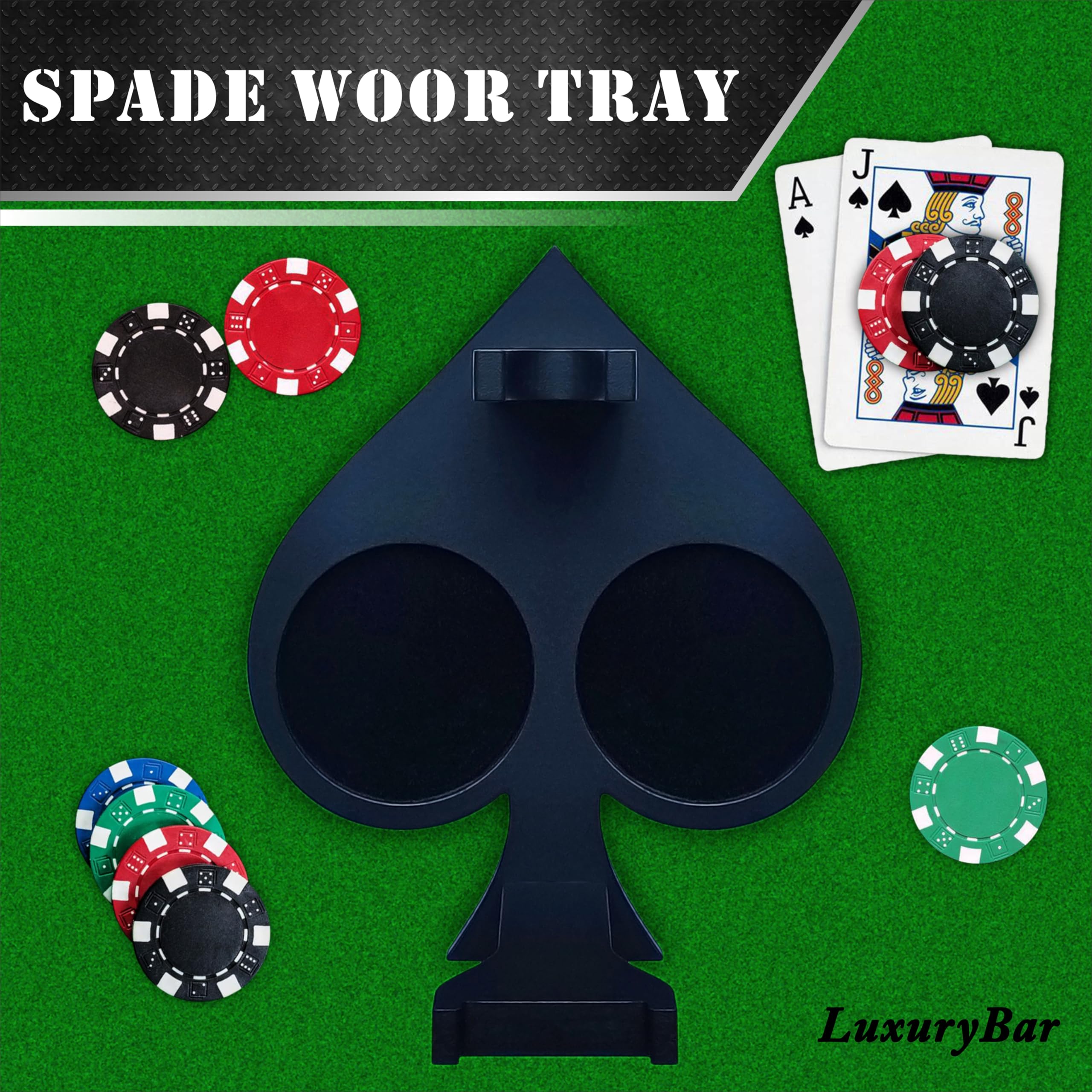LuxuryBar poker decanter tray keeps the set portable for gatherings