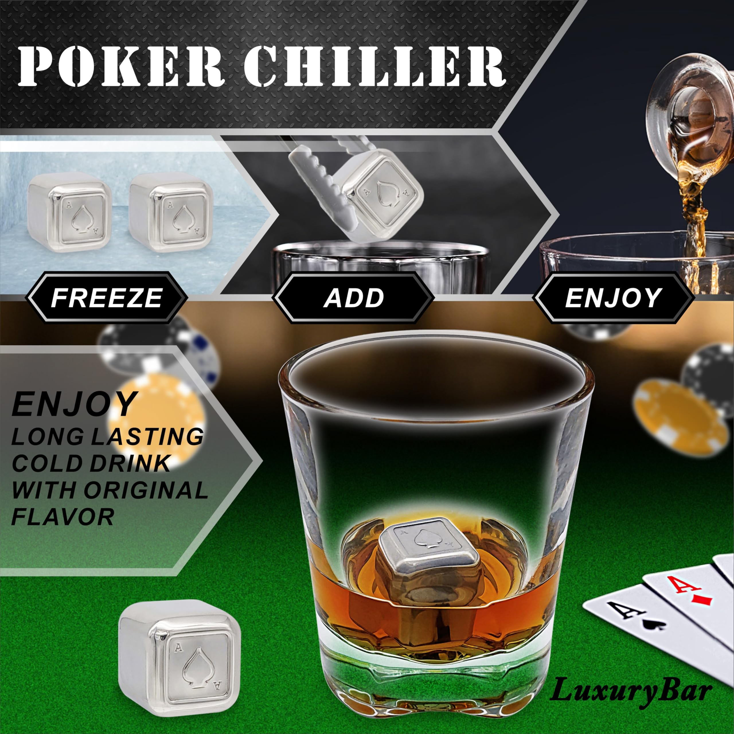 LuxuryBar poker ice cubes chill whiskey without dilution
