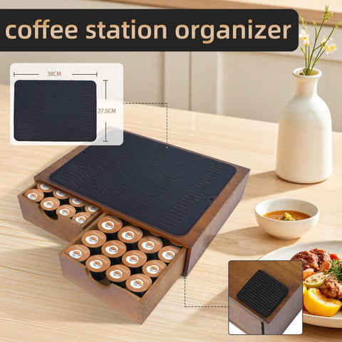 Lveesto coffee bar organizer with non-slip feet prevents sliding on counters.