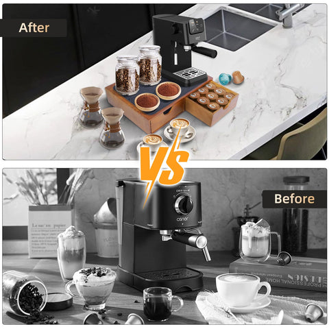 Lveesto countertop coffee station organizer fits under your brewer for neat storage.