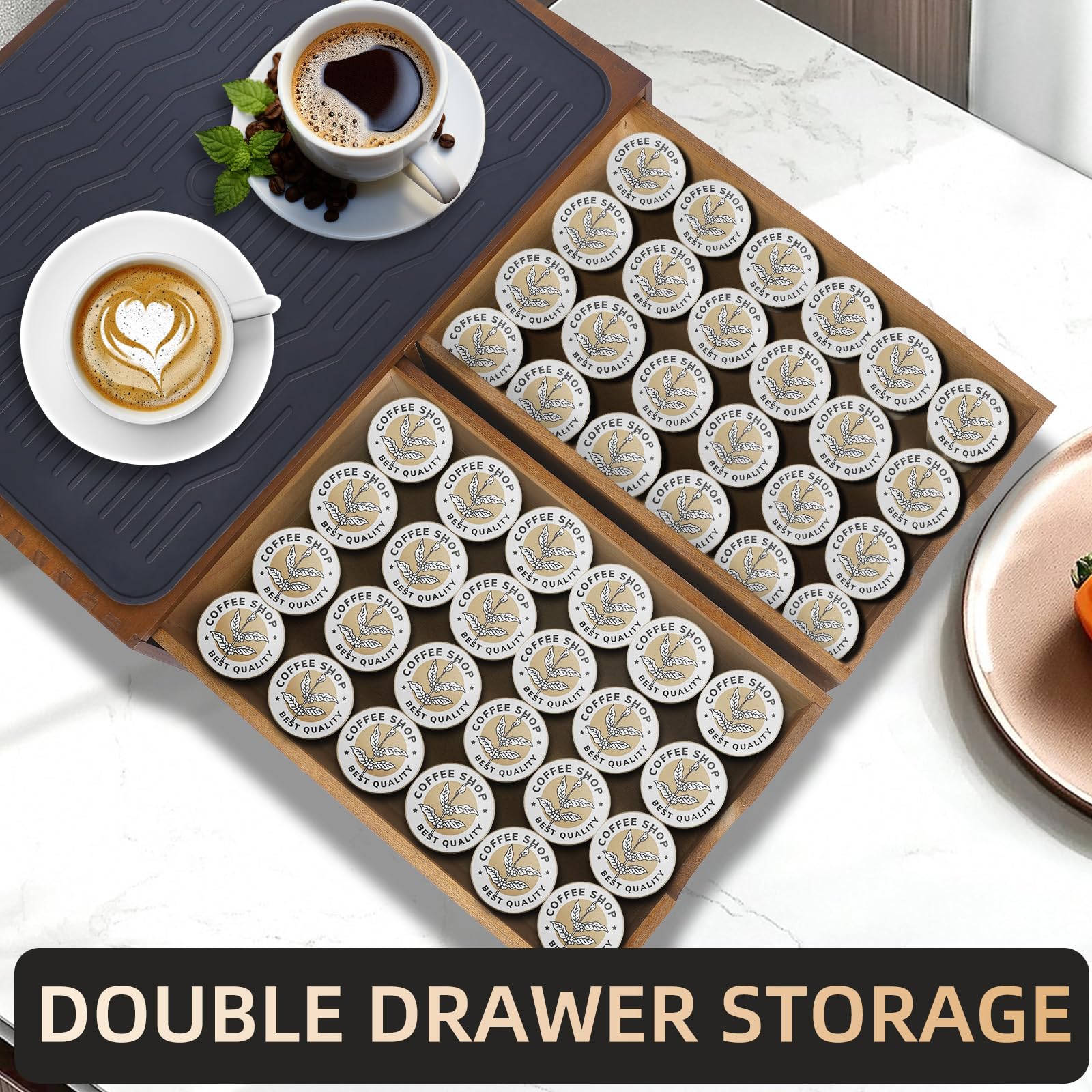 Lveesto space-saving design keeps a tidy counter and keeps pods handy.