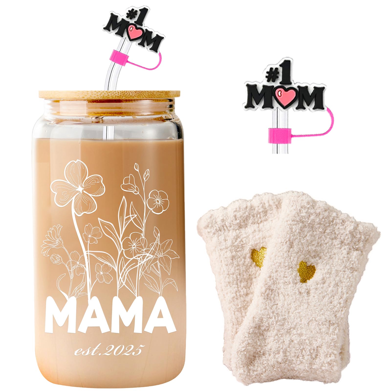 Lvoetgif Mama est 2025 coffee cup with lid and straw for on-the-go sipping.