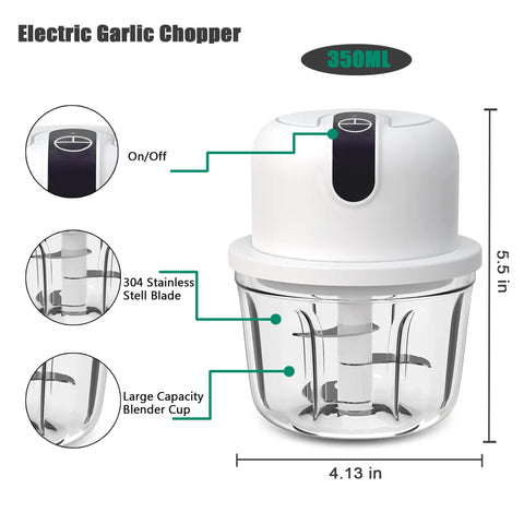 LVsenlin 350ML chopper, side view, cordless for flexible cooking.