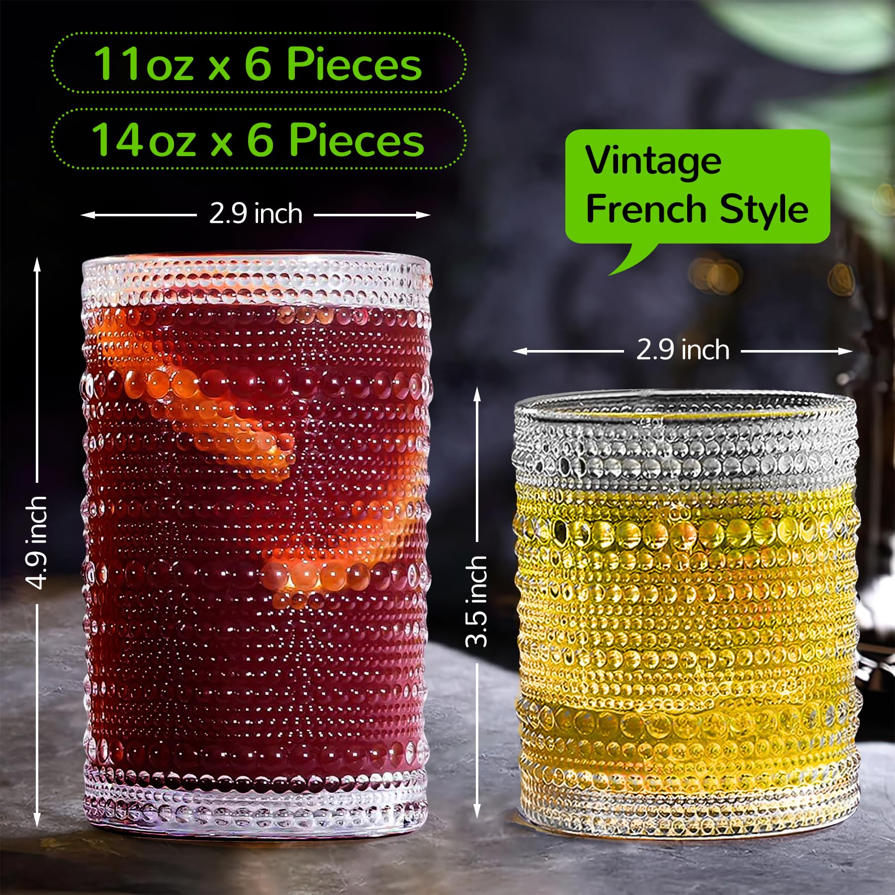 Lvtrupc vintage hobnail 11oz glass ideal for beverages and small portions