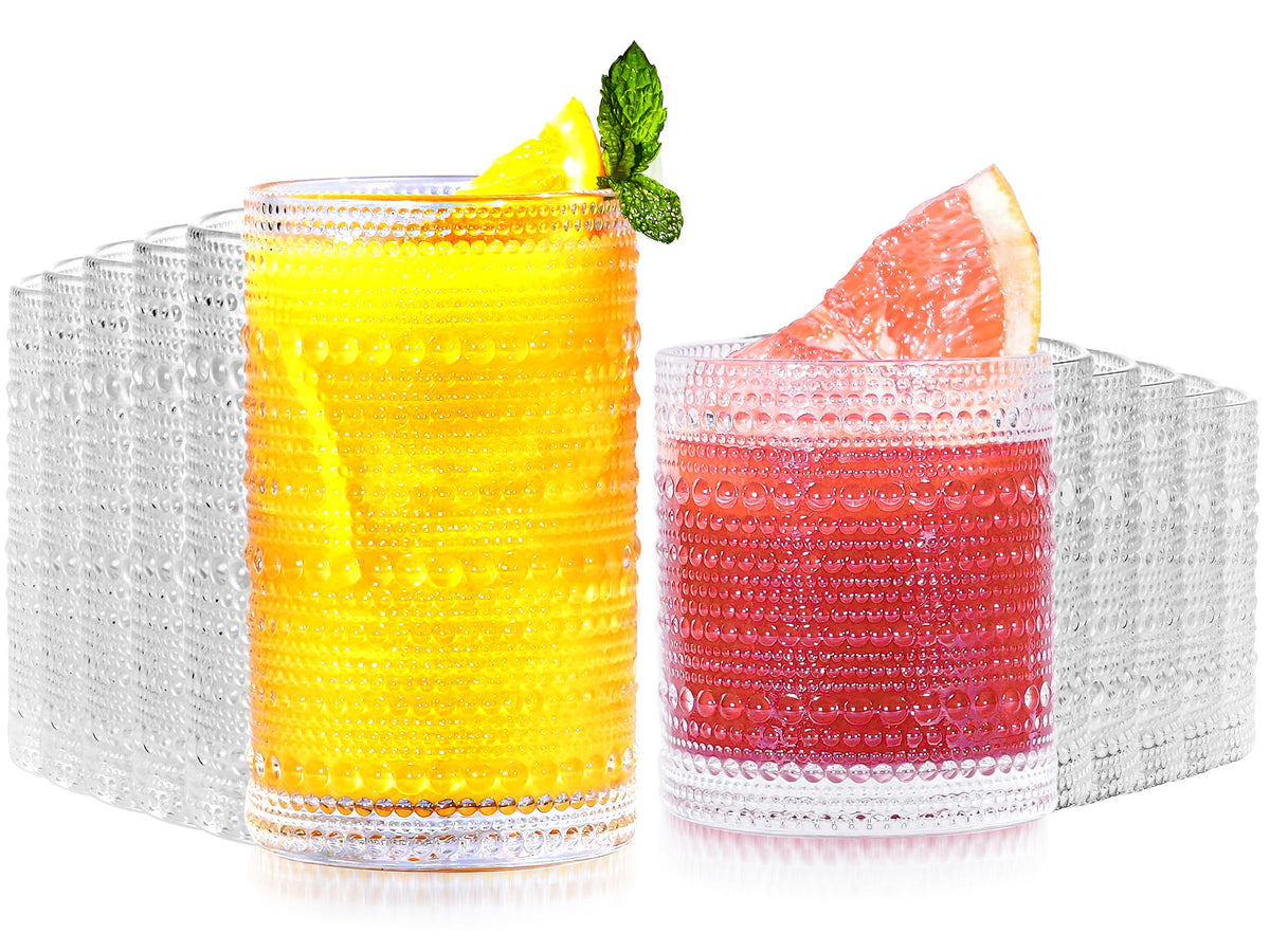 Lvtrupc vintage hobnail 14oz glass with elegant texture and weighted base