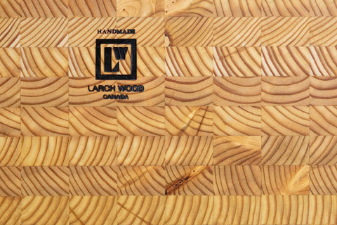 LW Handmade Larch Wood Canada cutting board crafted in Margaree Nova Scotia.