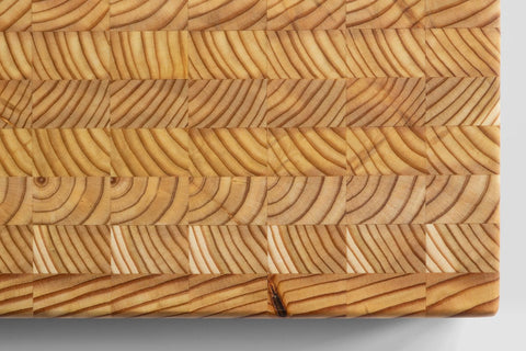 LW Handmade Larch Wood Canada end grain board shows natural color variations.