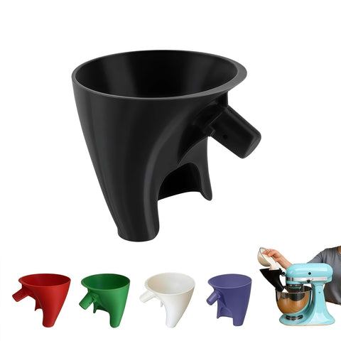 LWOGD flour funnel attaches to KitchenAid KSM150 for mess-free pouring into the bowl