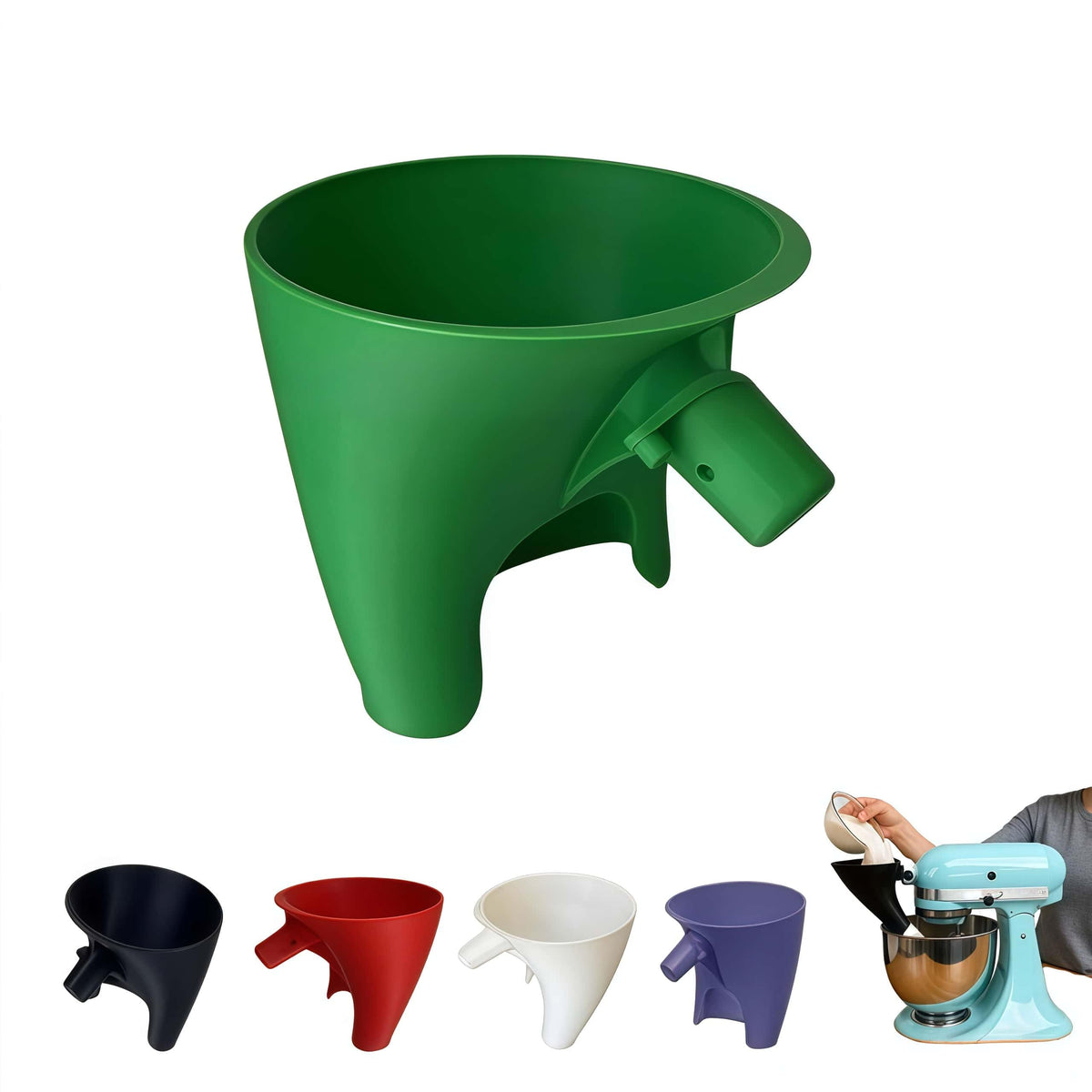 LWOGD flour funnel fits KitchenAid tilt-head bowls for precise, spill-free pouring.