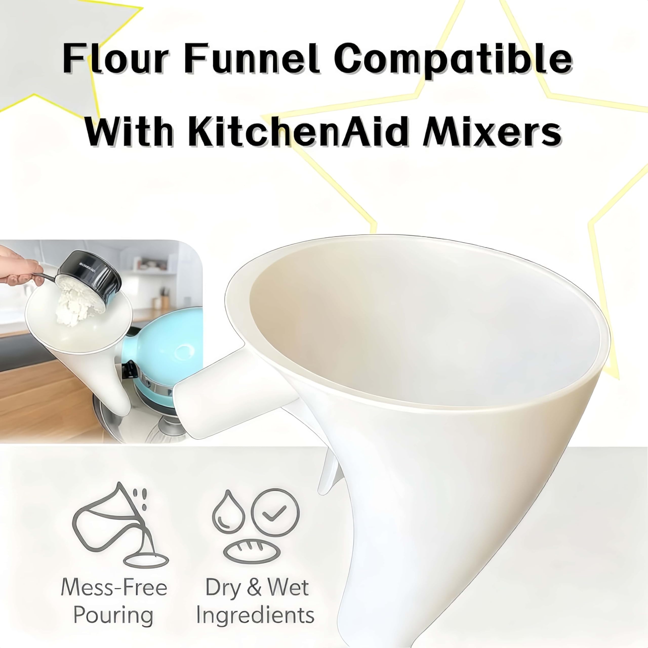 LWOGD no-mess pouring funnel prevents splashes during baking prep.