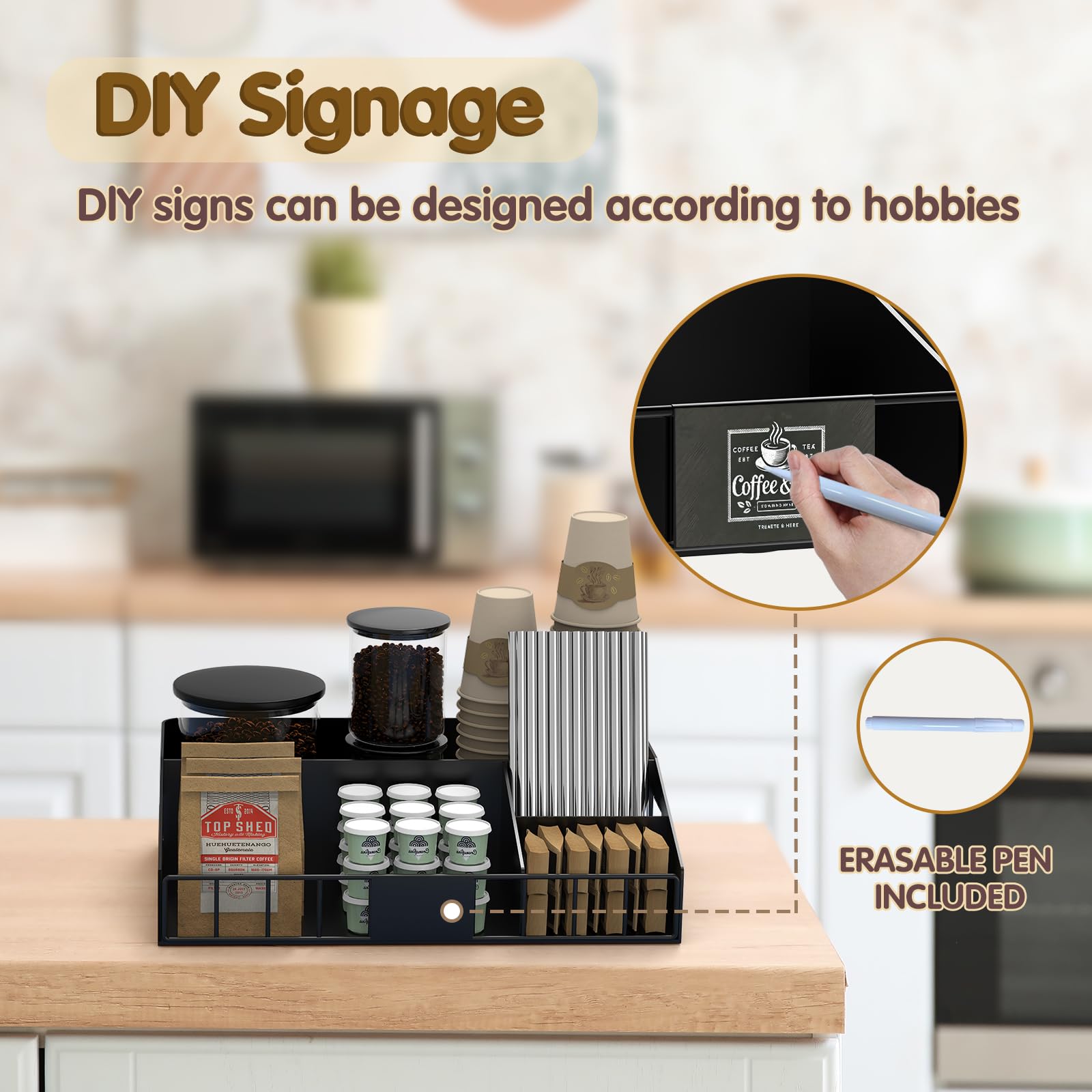 LWSFF coffee bar organizer with DIY logo design adds personalized elegance to your space.