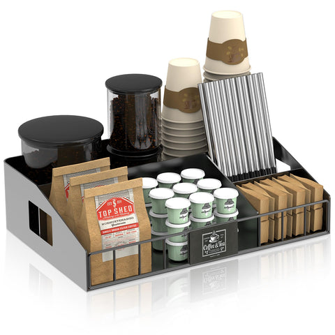 LWSFF metal coffee station organizer front view for a tidy, accessible countertop coffee setup.