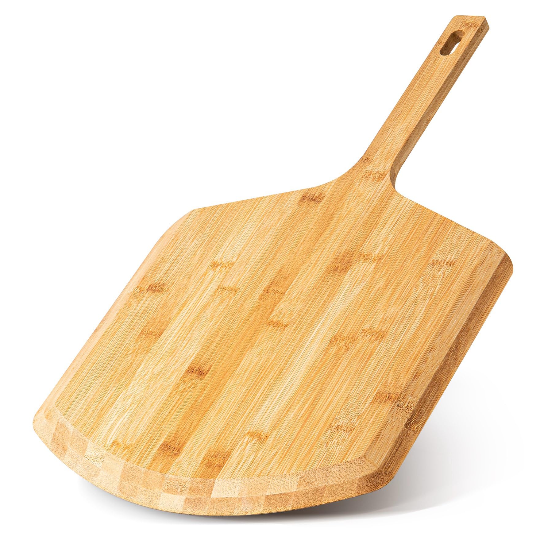 LX LERMX 16in bamboo pizza peel with smooth surface for easy dough transfer.