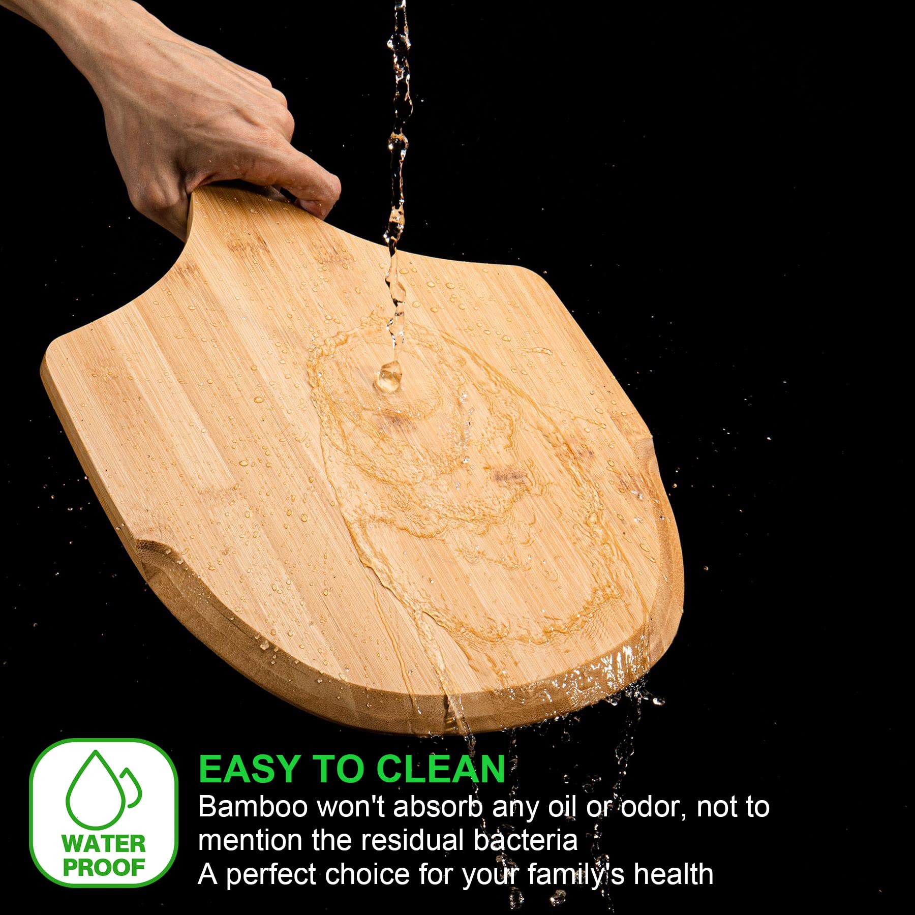 LX LERMX pizza peel doubles as a cutting board for toppings.