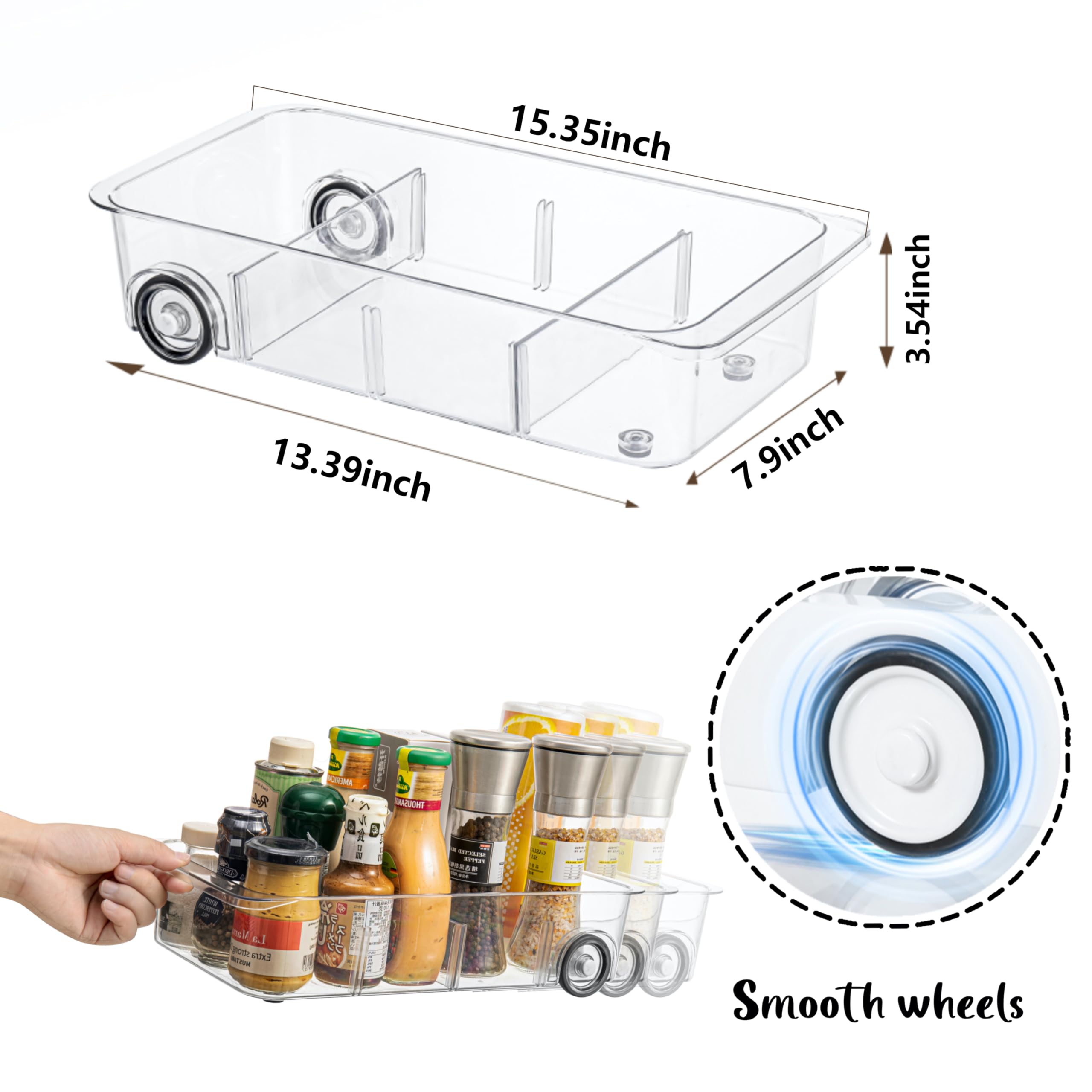 LXLXXL clear PET bins with adjustable dividers for customizable fridge compartments