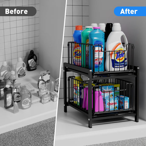 Lxmons large-capacity storage fits cleaning supplies and pantry staples.