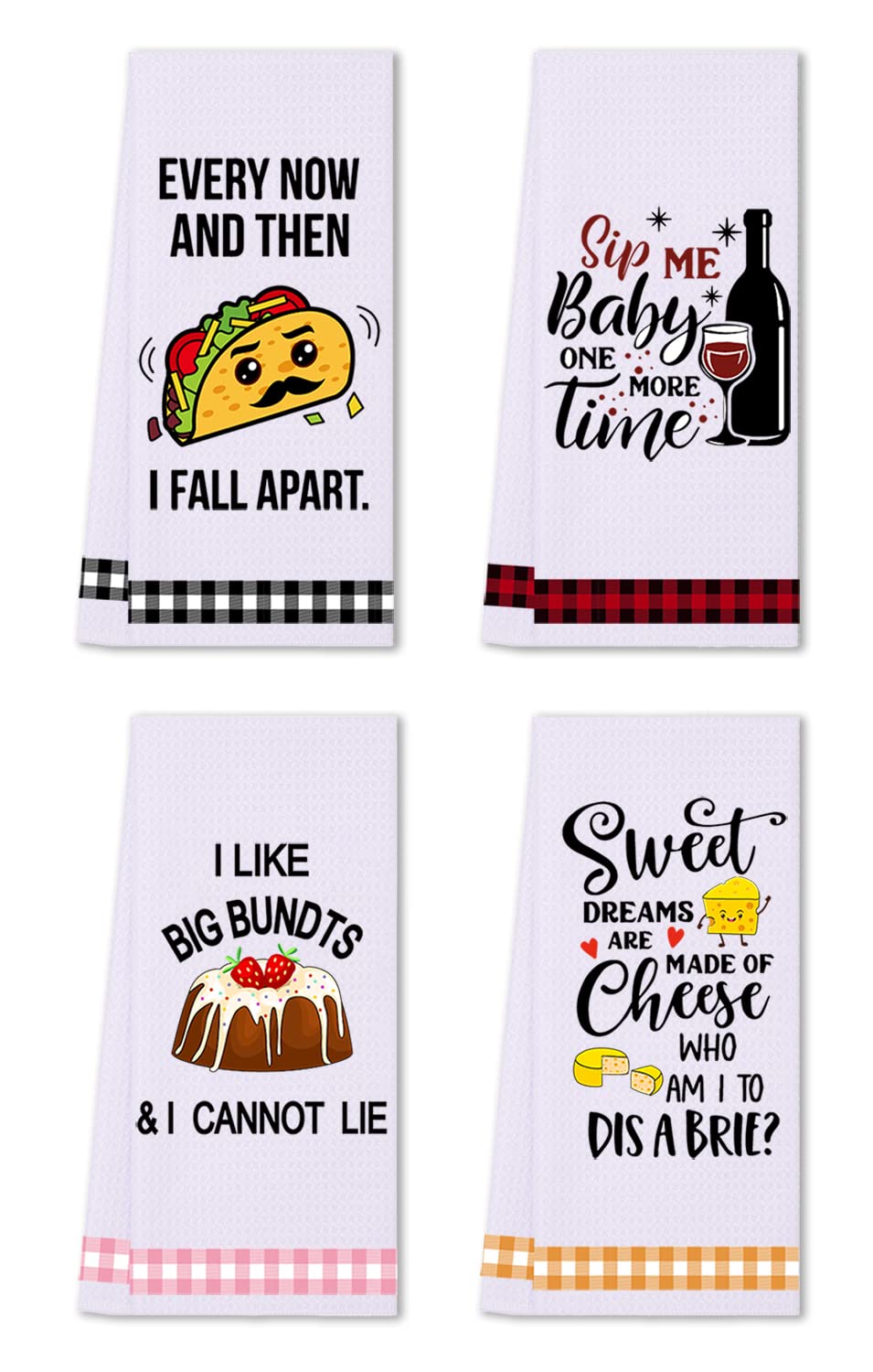 LXOMILL funny kitchen towel with buffalo plaid ends, absorbent and quick-drying for busy kitchens