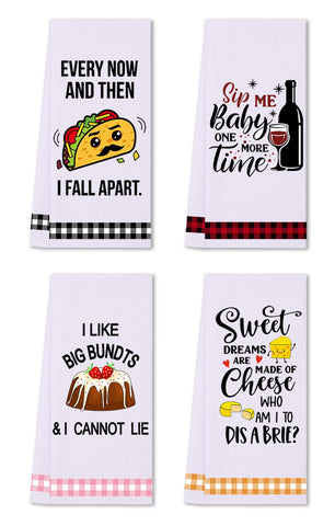 LXOMILL funny kitchen towel with buffalo plaid ends, absorbent and quick-drying for busy kitchens