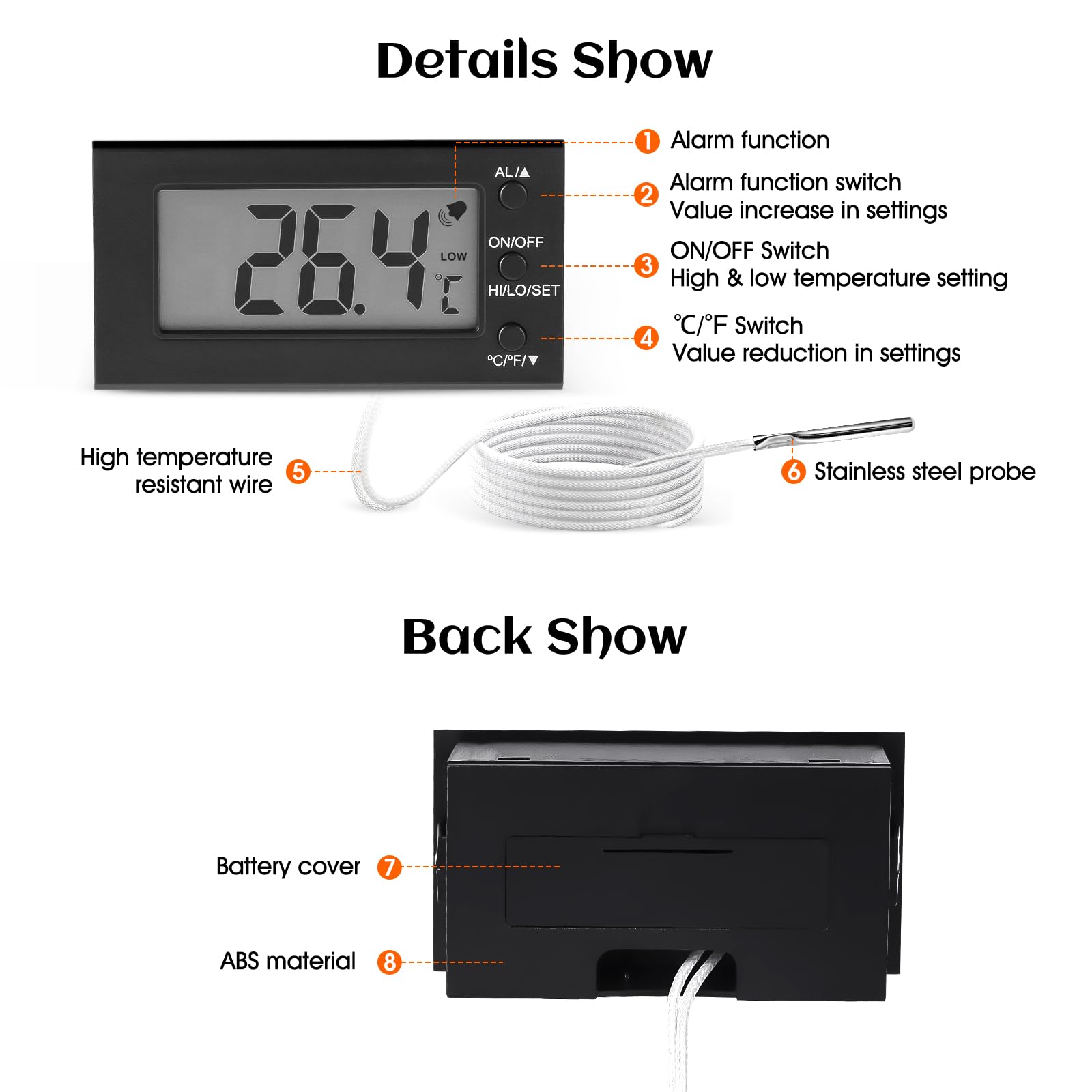 LXSZRPH Digital Oven Thermometer switches between Celsius and Fahrenheit for easy readings.