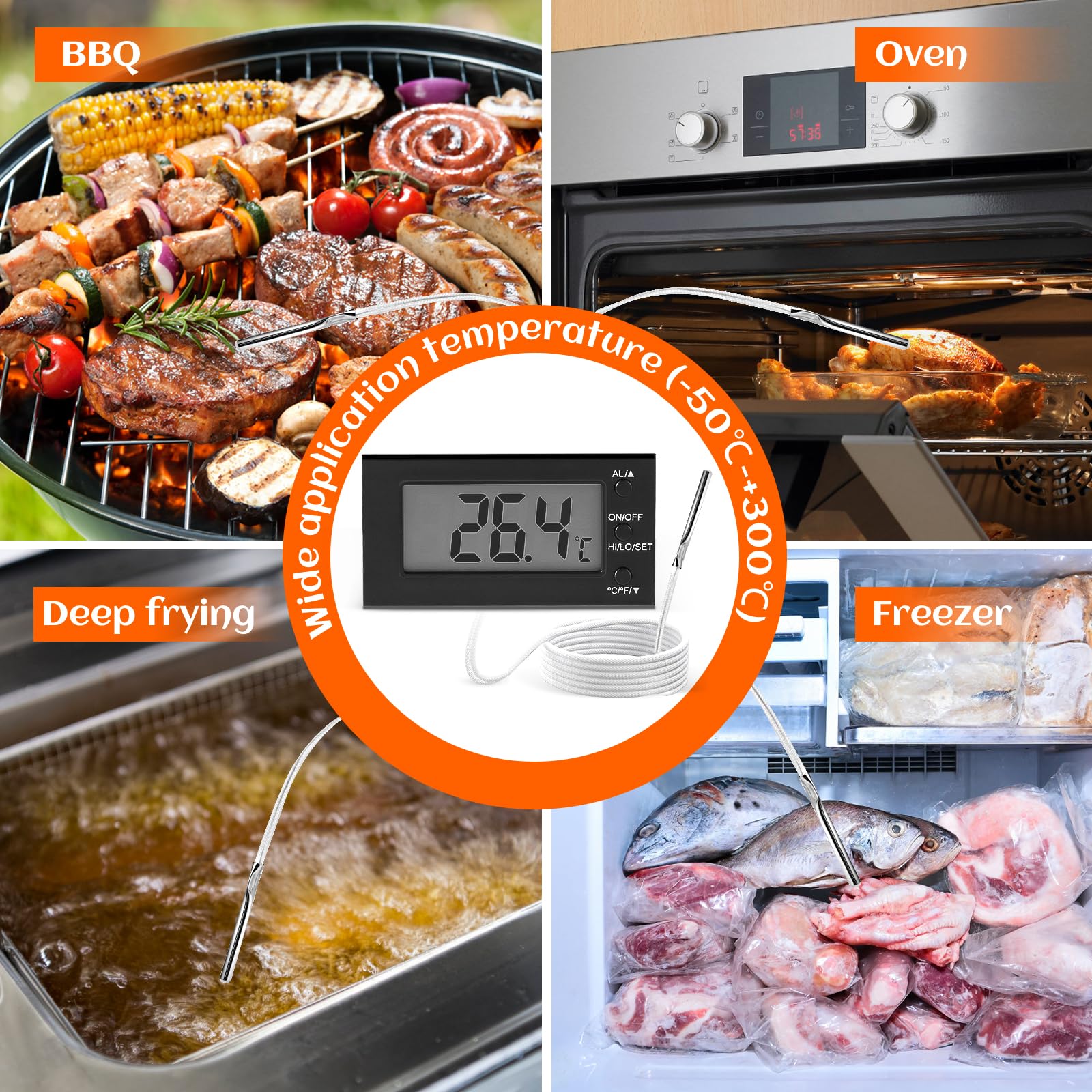 LXSZRPH Digital Oven Thermometer magnetic clip provides flexible mounting on metal surfaces.