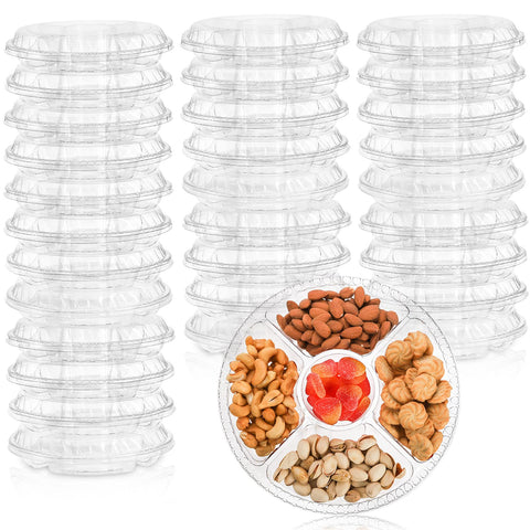 Lyellfe 30-pack appetizer trays with lids, stacked for compact storage.