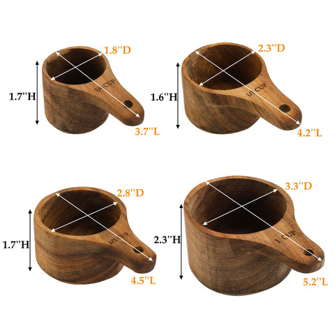 Lyellfe acacia cups with engraved cup marks for accurate measurement in liquids and dry ingredients.