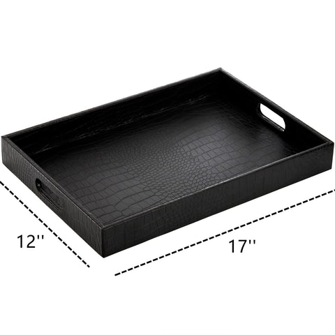 Lyellfe alligator faux leather tray in top view highlights stylish surface and portability.