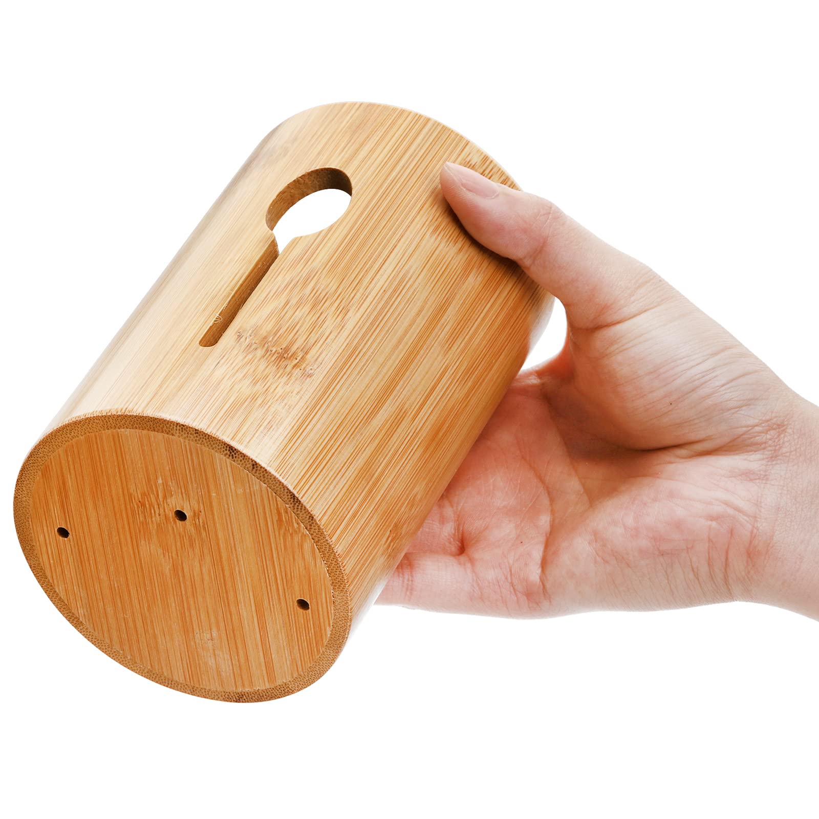 Three-slot bamboo flatware caddy designed to hold 5–8 utensils per slot.