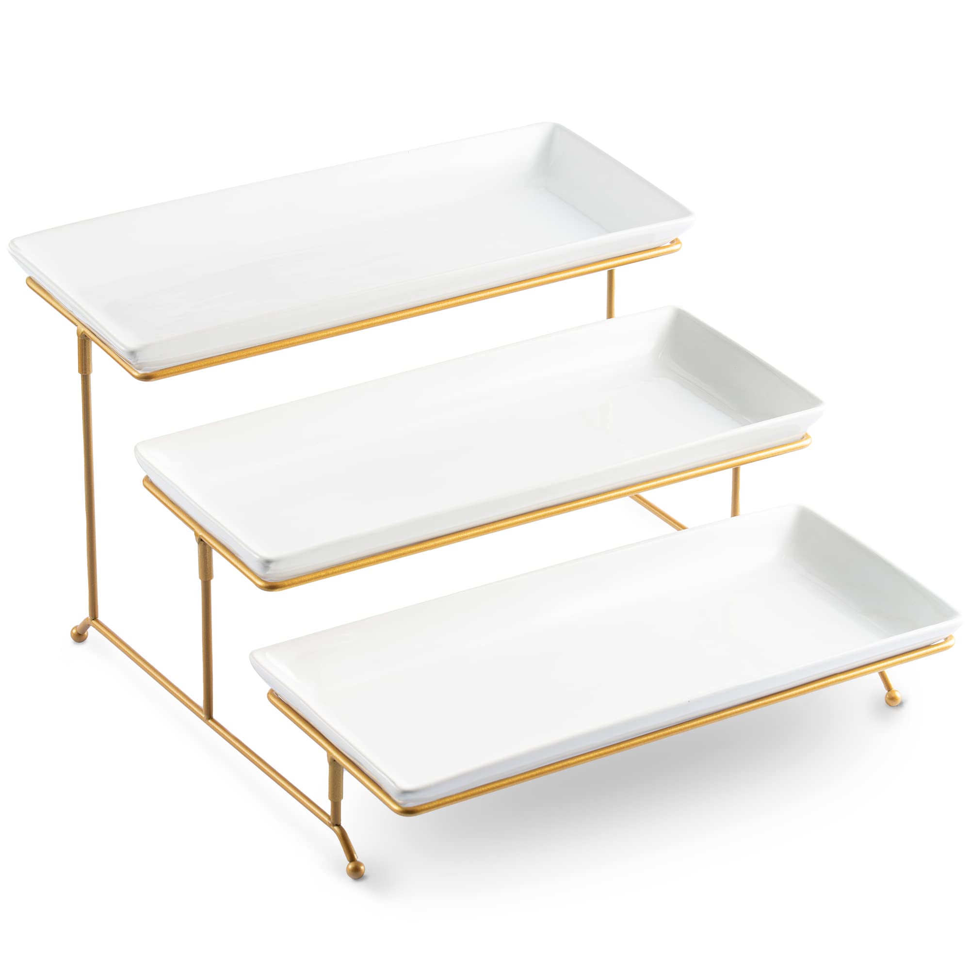 LYEOBOH 3-tier stand with porcelain platters displays appetizers elegantly
