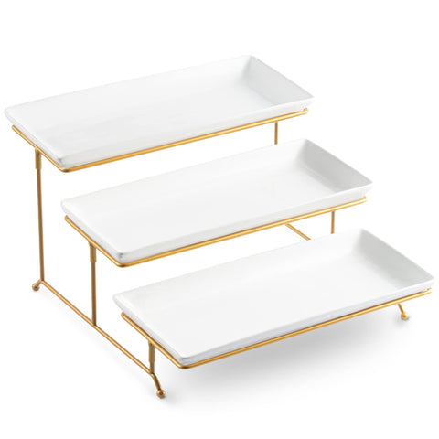 LYEOBOH 3-tier stand with porcelain platters displays appetizers elegantly